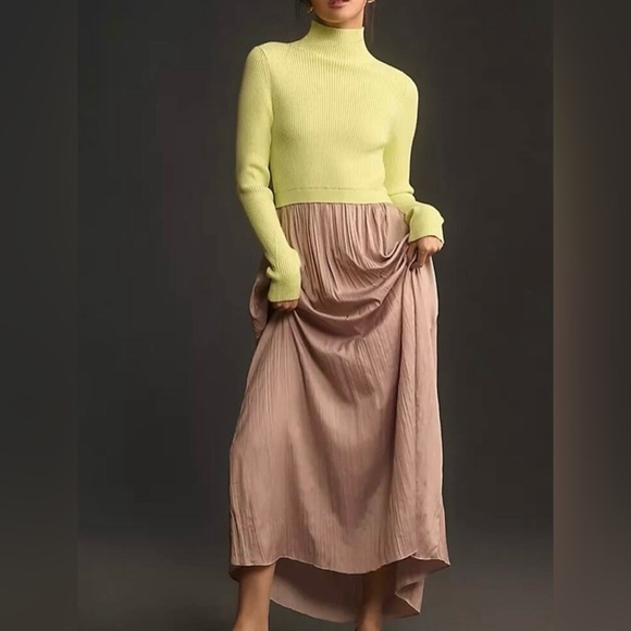 Anthropologie Dresses & Skirts - NWOT Anthropologie Thea twofer long-sleeved maxi dress in lime and taupe